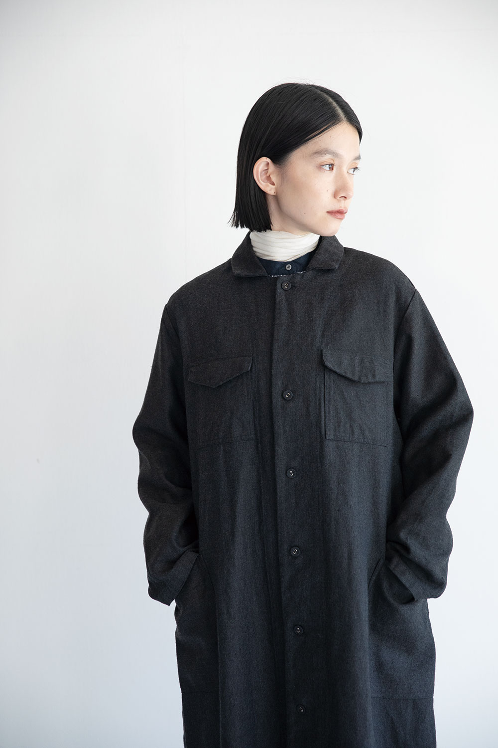 スィーリ ワークコート ウールリネンブラック | fog linen work