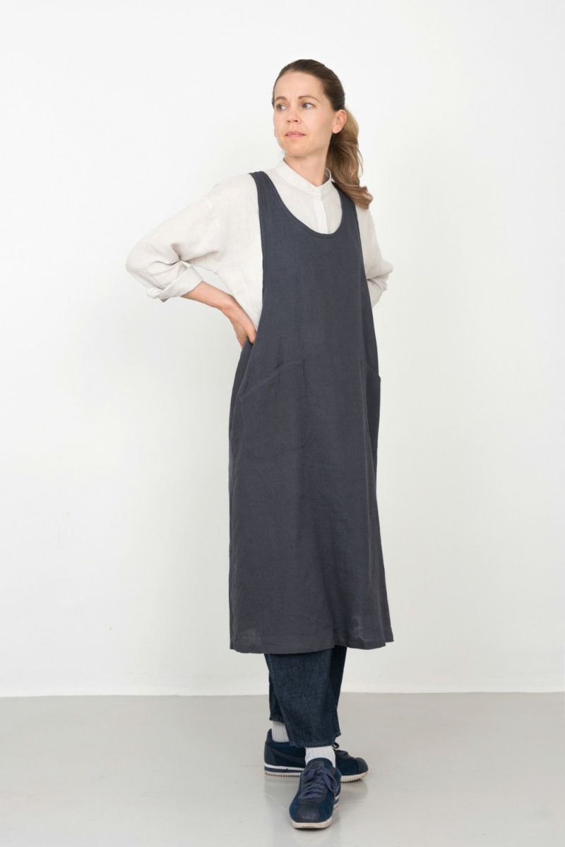 【超目玉枠】 リネン work linen fog | マカダム オーバーエプロン エプロン・三角巾
