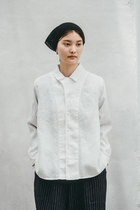fog linen work フォグリネンワーク オリビア トップ 白黒千鳥格子 ブラウス シャツ トップス 長袖 ゆったりチェック 2025 秋 fog linen work フォグリネンワーク オリビア トップ 白黒千鳥格