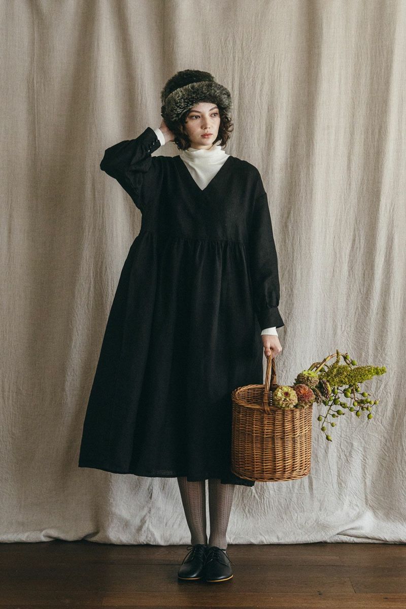 メートラ ギャザードレス ブラック | fog linen work