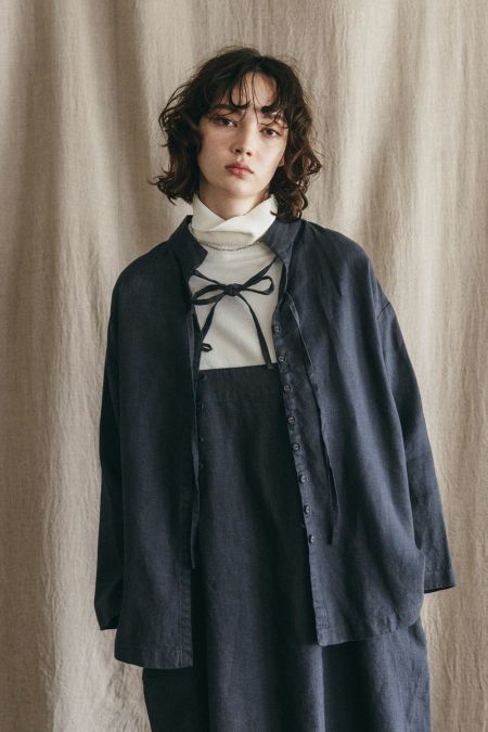 完売品✨フォグリネンワーク　ピエリーナコート　ヘリンボーン　リネン　ブラック 定価2.3万】フォグリネンワーク fog linen work *ピエリーナ